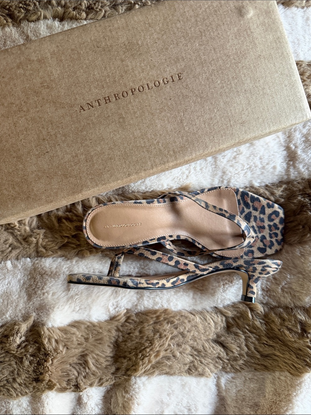 Anthropologie Leopard-Print Kitten Heel Mules - Tan and Black